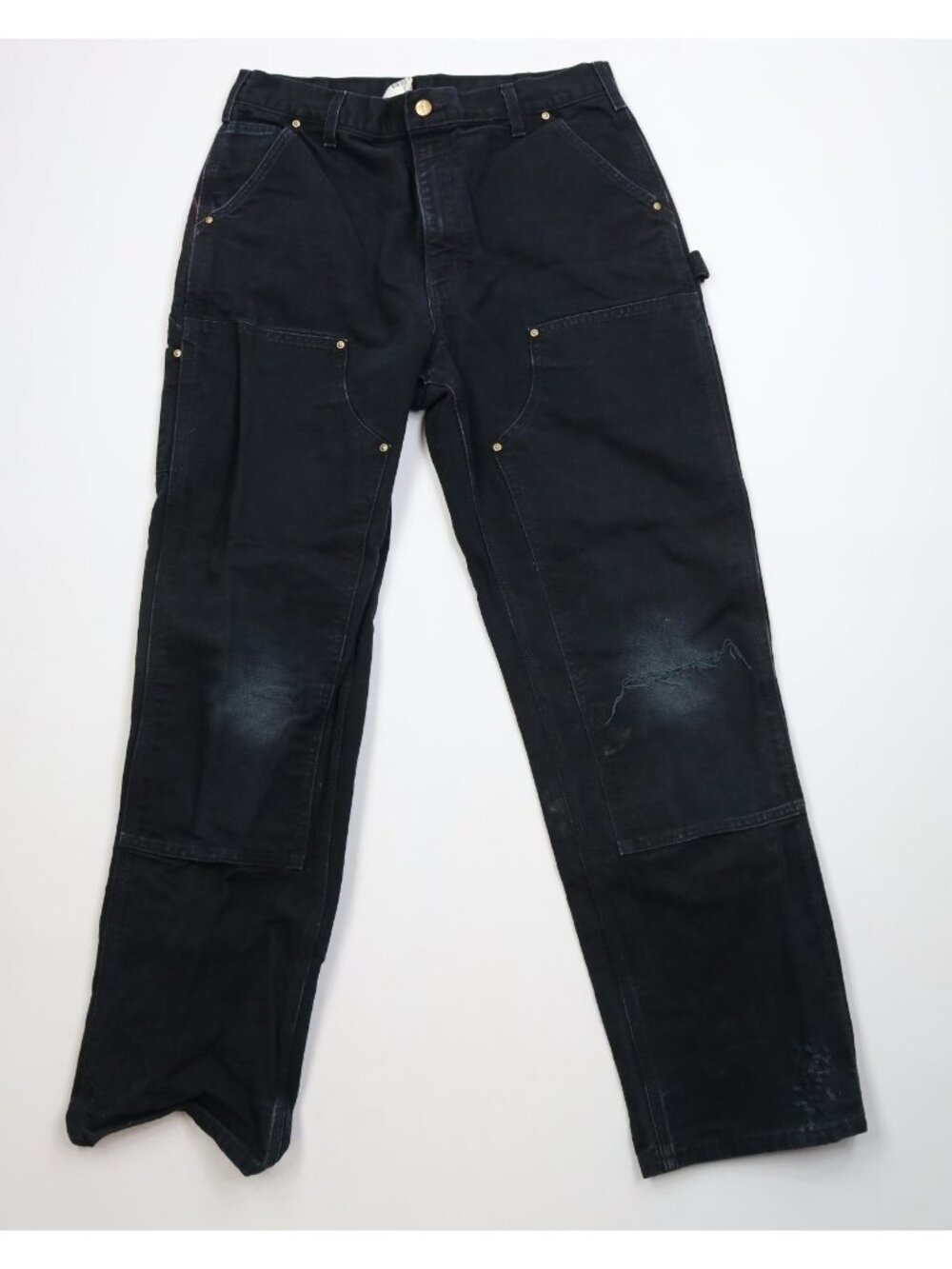 Vintage Y2K Carhartt Mens 34x32 Distressed Double Knee Wide Leg Pants Black USA